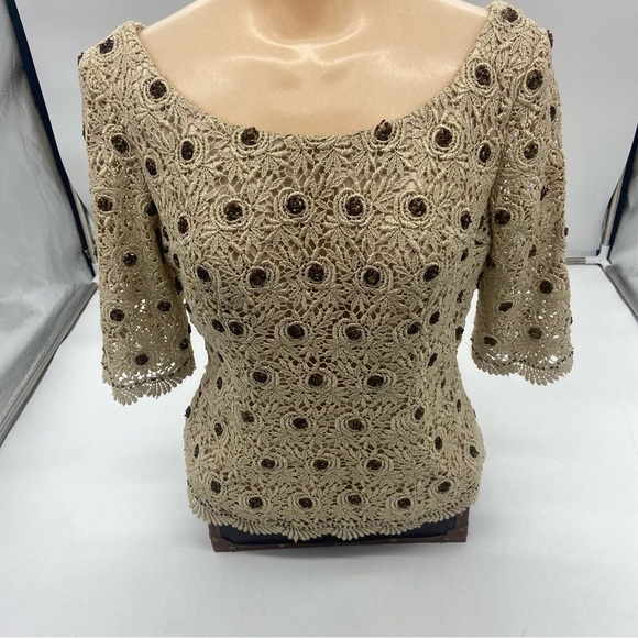 Vintage Women's Formal Top Watters And Watters Beige and Gold - Picture 1 of 11